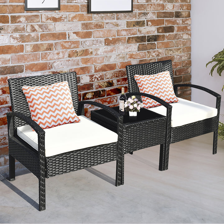 3PCS Patio Rattan Furniture Set Table and Chairs Set with Cushions Outdoor Image 5