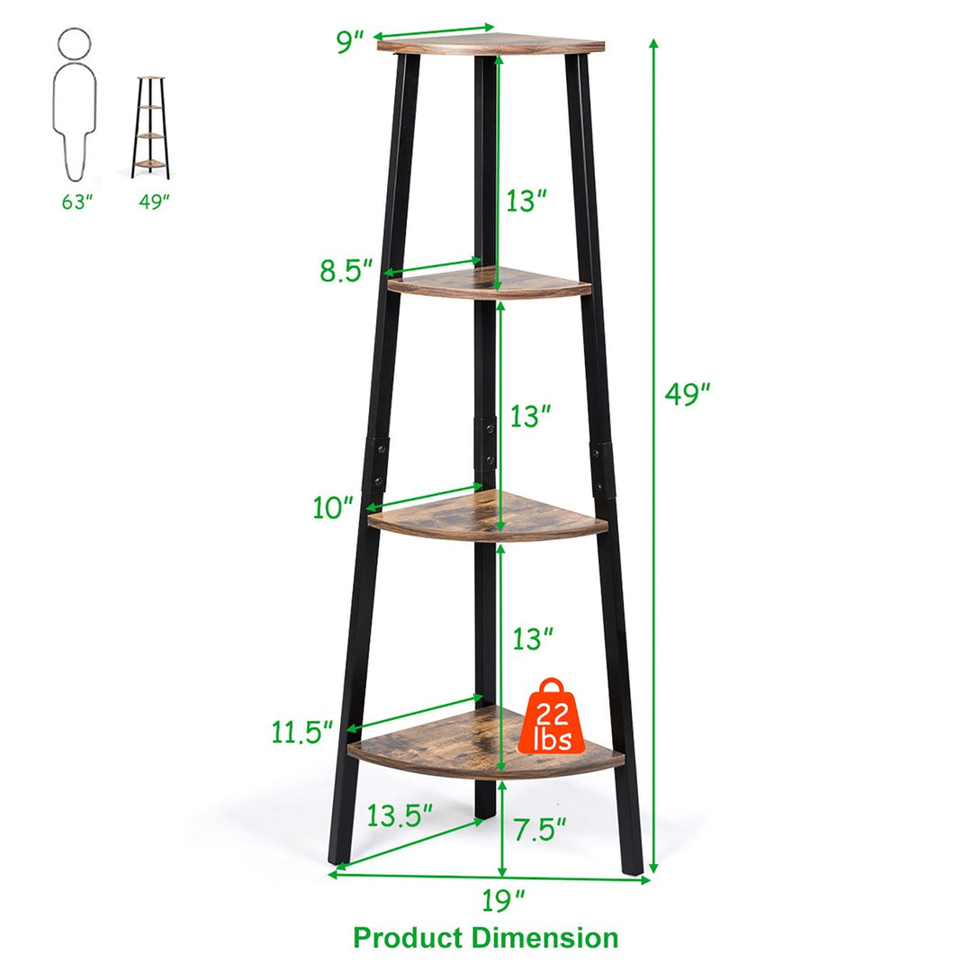 4-Tier Corner Shelf Metal Storage Rack Bookcase Plant Display Stand Natural Image 4