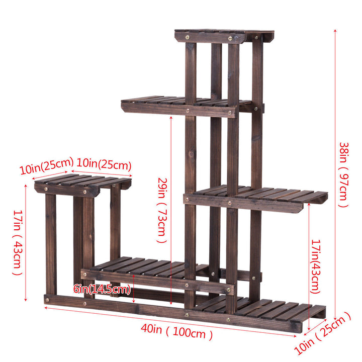 Outdoor Wooden Plant Flower Display Stand 6 Wood Shelf Storage Rack Garden Image 2