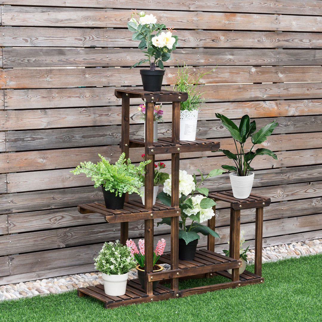 Outdoor Wooden Plant Flower Display Stand 6 Wood Shelf Storage Rack Garden Image 3