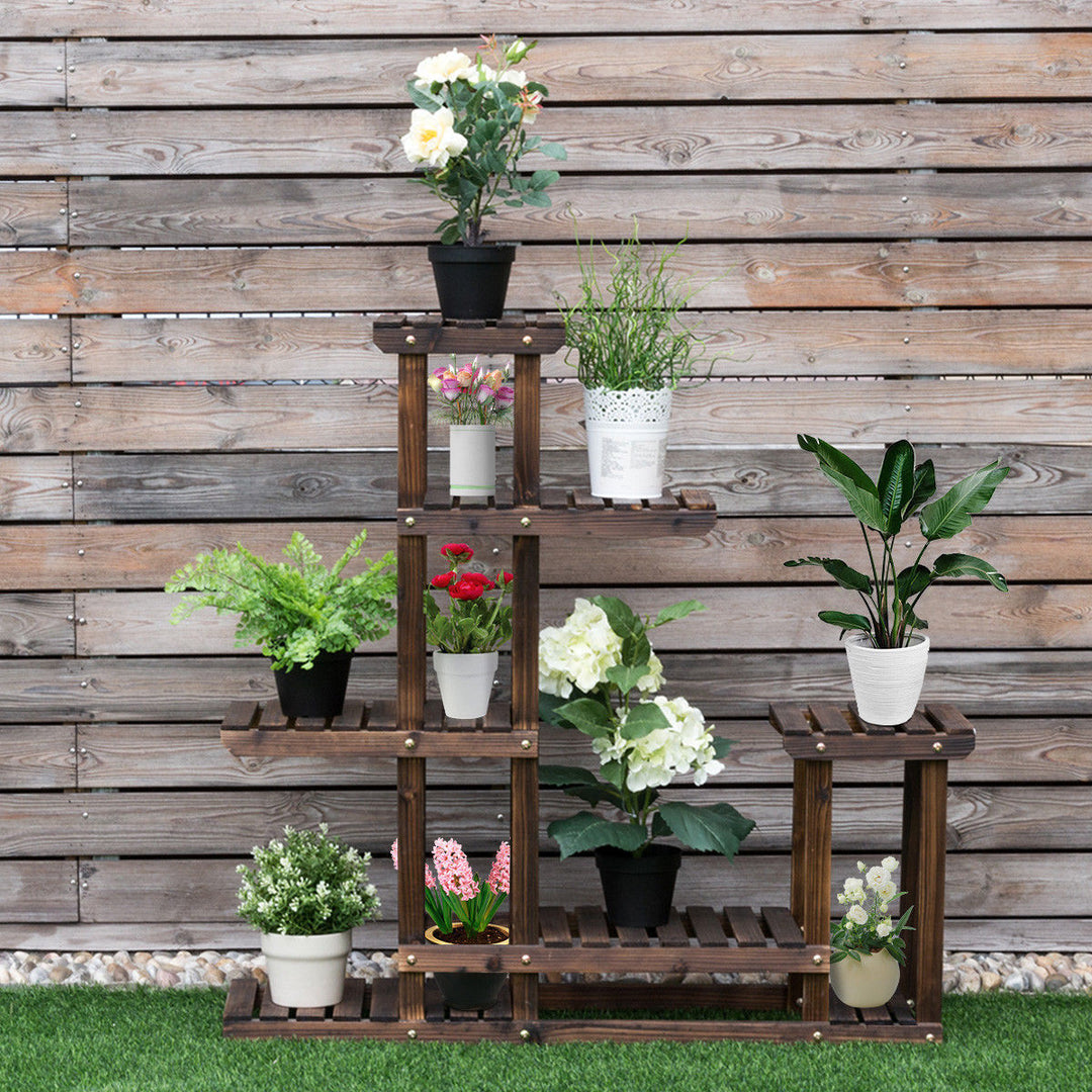 Outdoor Wooden Plant Flower Display Stand 6 Wood Shelf Storage Rack Garden Image 4