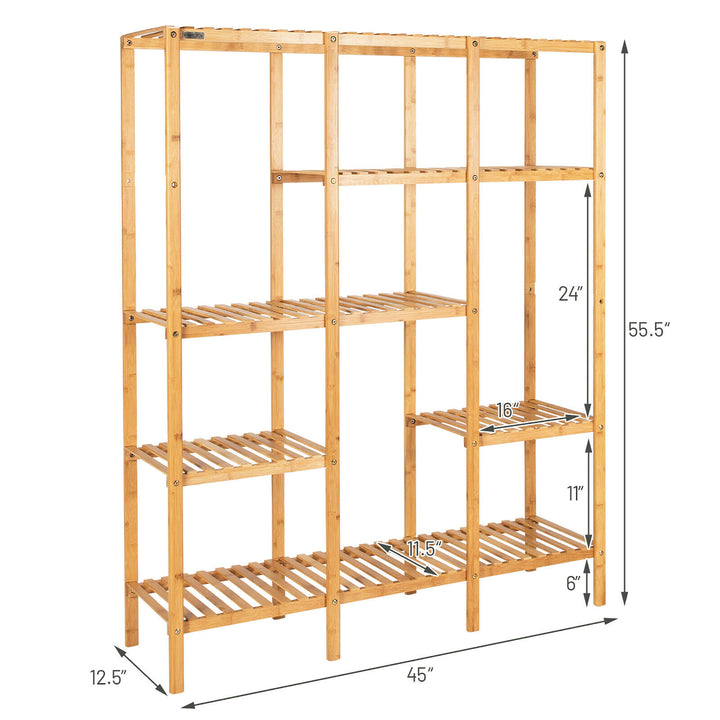 Multifunctional Bamboo Shelf Storage Organizer Rack Plant Stand Display Closet Image 3