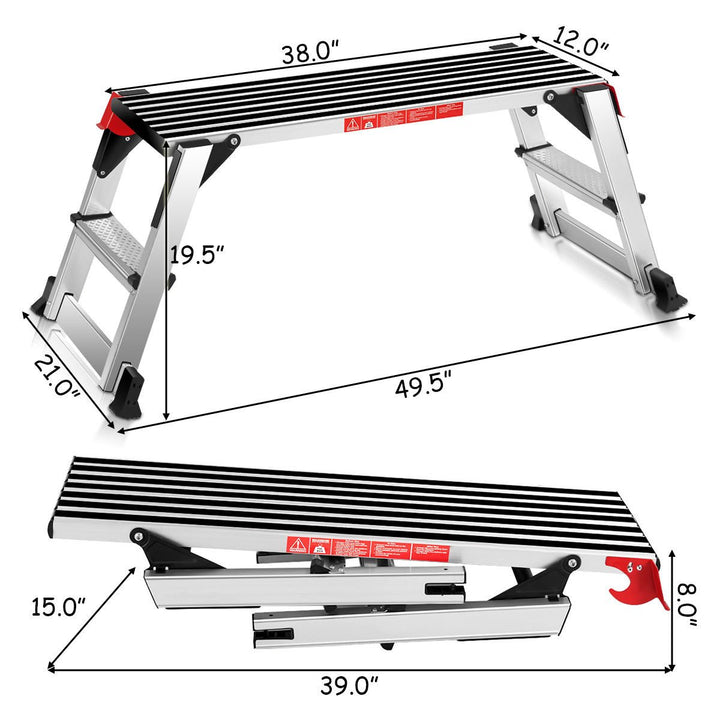 330lbs Aluminum Step Stool Folding Bench Work Platform Non-slip Drywall Ladder Image 2