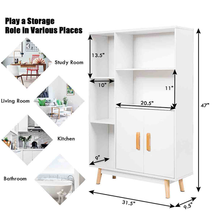 Floor Storage Cabinet Free Standing Wooden Display Bookcase Side Decor Furniture Image 3