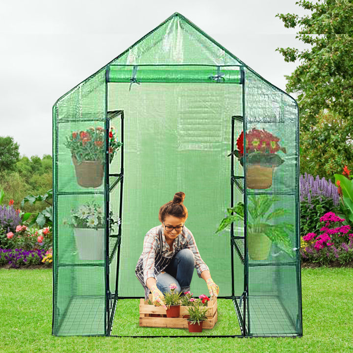 Portable Mini Walk In Outdoor 4 Tier 8 Shelves Greenhouse Image 3