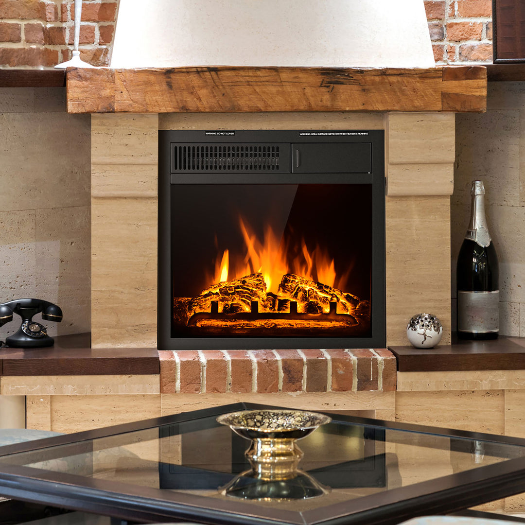 18 Electric Fireplace Insert Freestanding and Recessed Heater Log Flame Remote Image 2