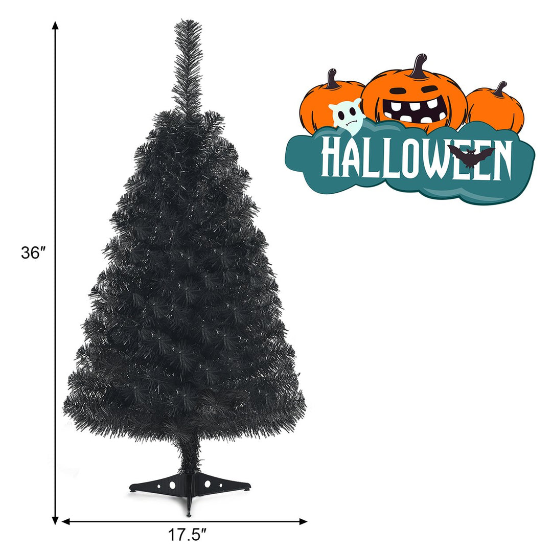 3ft Unlit Artificial Christmas Halloween Mini Tree Black w/Plastic Stand Image 5