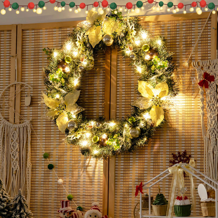 24Pre-lit Artificial Christmas PVC Wreath w/ Mix ed Decorations and Timer Image 2