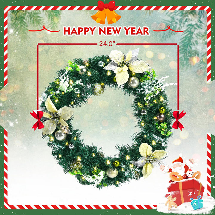 24Pre-lit Artificial Christmas PVC Wreath w/ Mix ed Decorations and Timer Image 4