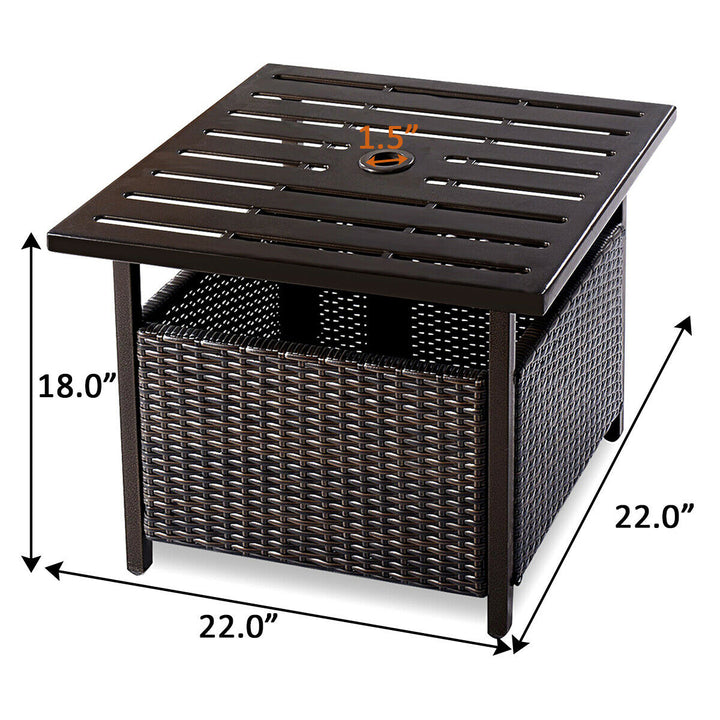 Brown Rattan Wicker Steel Side Table Outdoor Furniture Deck Garden Patio Pool Image 2