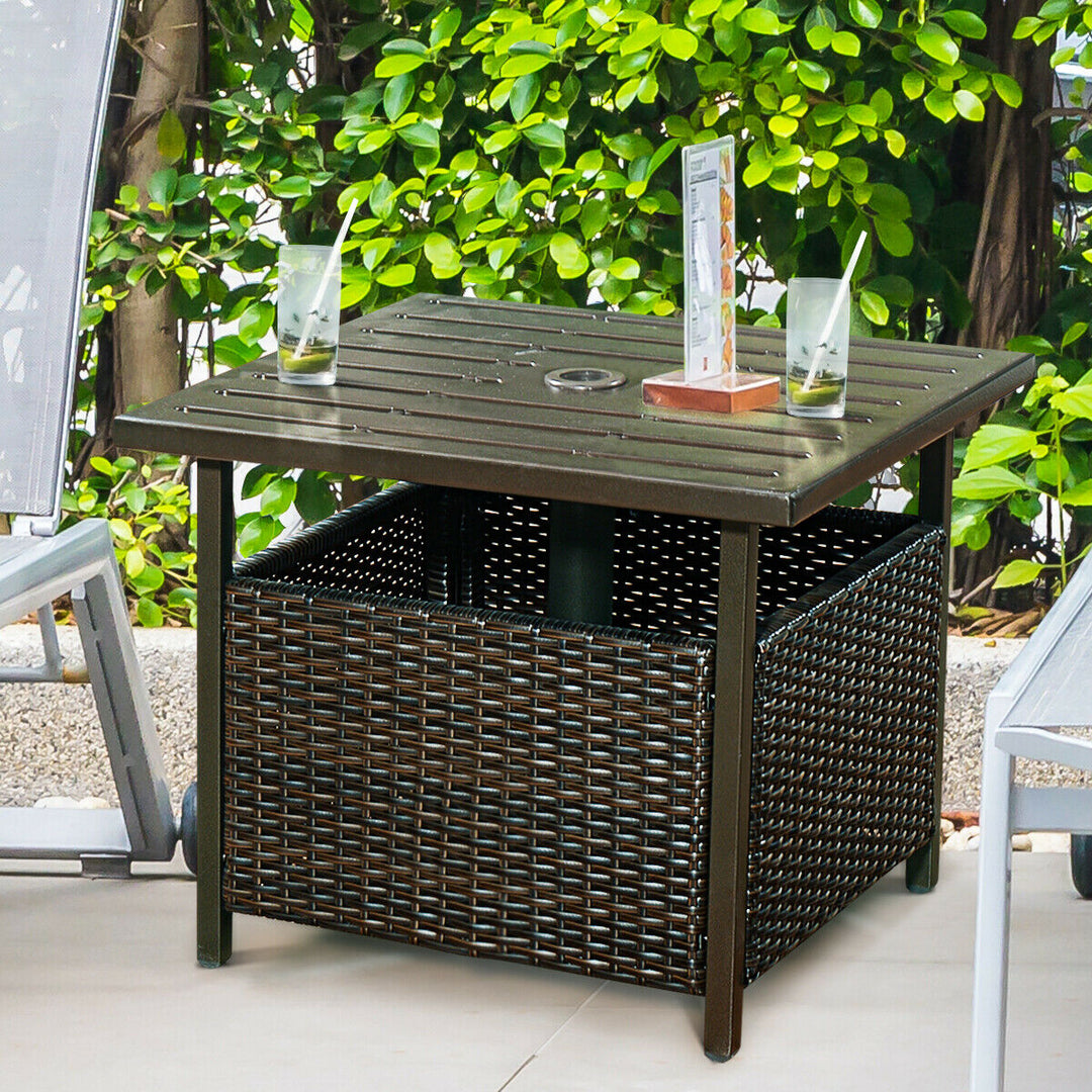 Brown Rattan Wicker Steel Side Table Outdoor Furniture Deck Garden Patio Pool Image 3