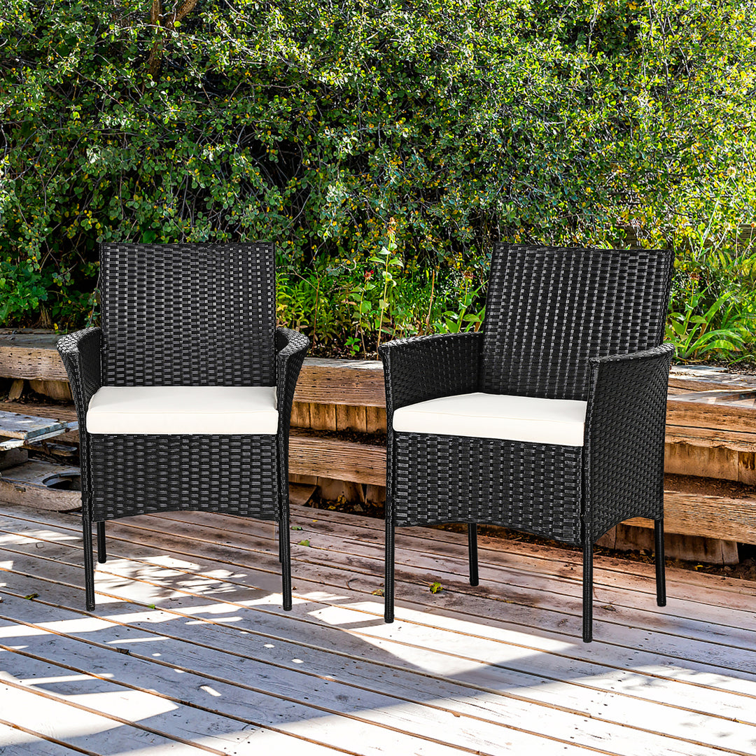 2PCS Chairs Outdoor Patio Rattan Wicker Dining Arm Seat With Cushions Image 2