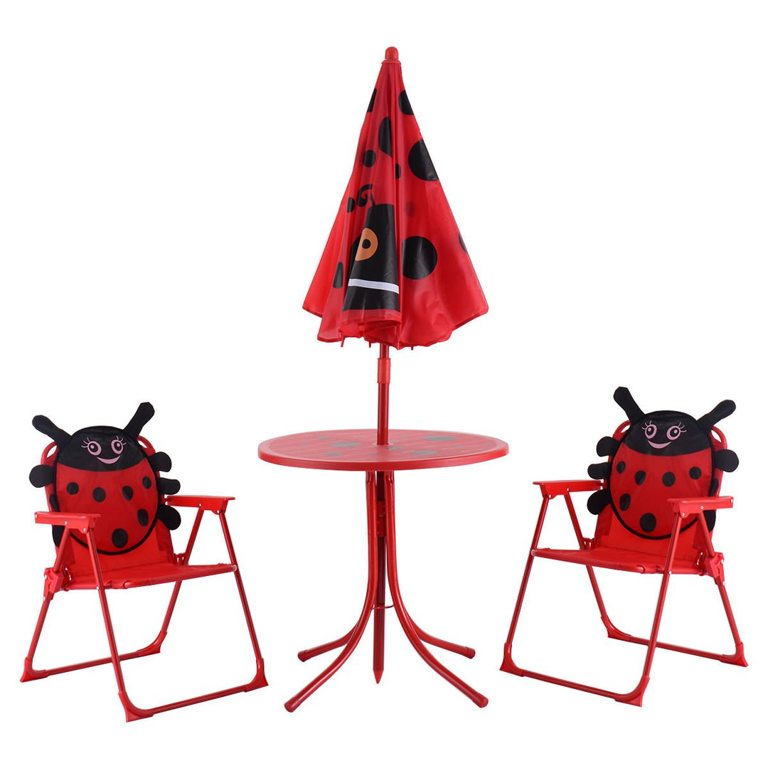 Kids Patio Set Table And 2 Folding Chairs w/ Umbrella Beetle Outdoor Garden Yard Image 2