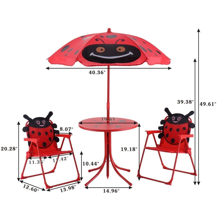 Kids Patio Set Table And 2 Folding Chairs w/ Umbrella Beetle Outdoor Garden Yard Image 3