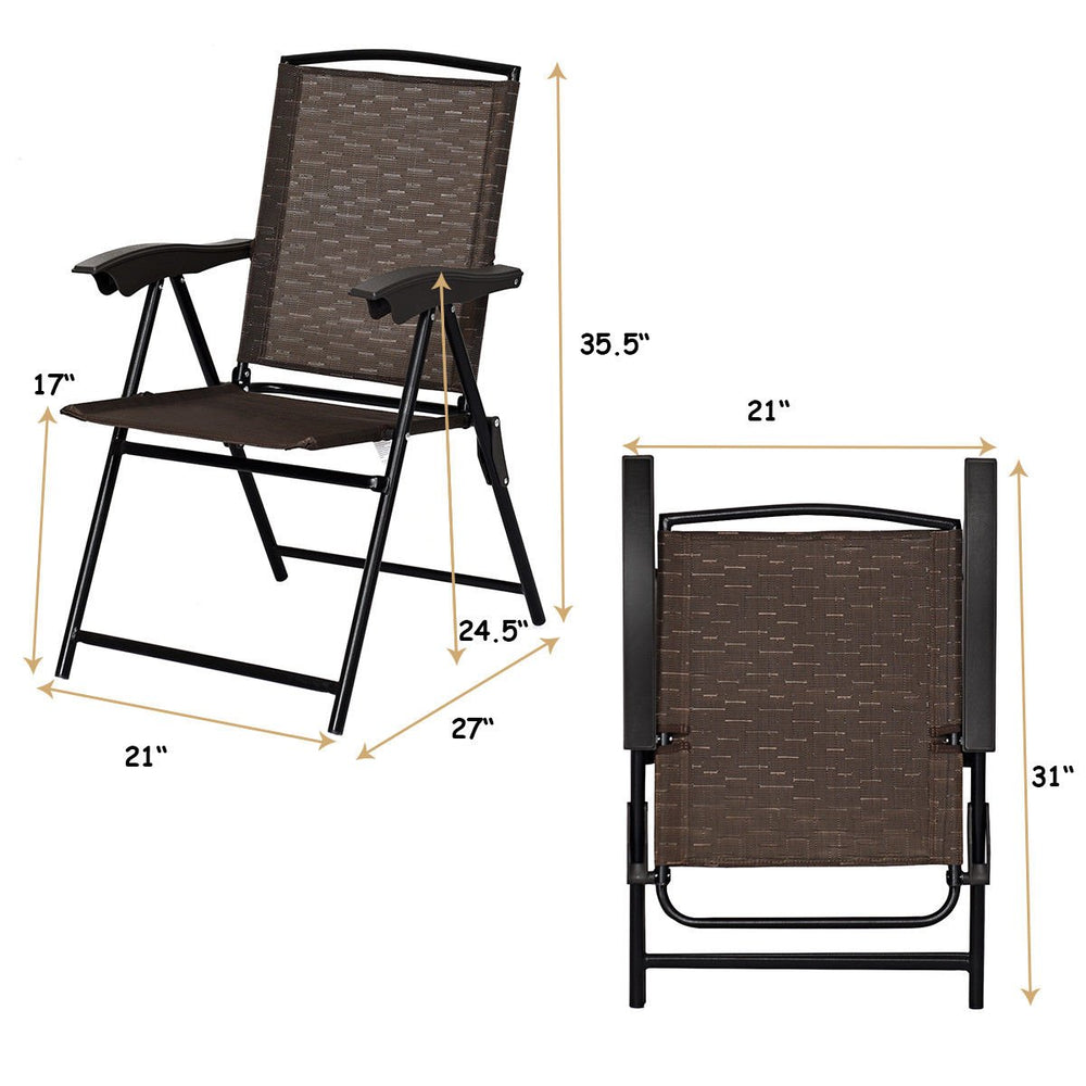 4PCS Folding Sling Chairs Steel Armrest Patio Garden Camping W/Adjustable Back Image 2