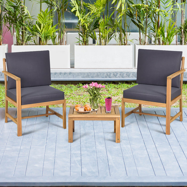 3 in 1 Patio Table Chairs Set Solid Wood Garden Furniture Image 4