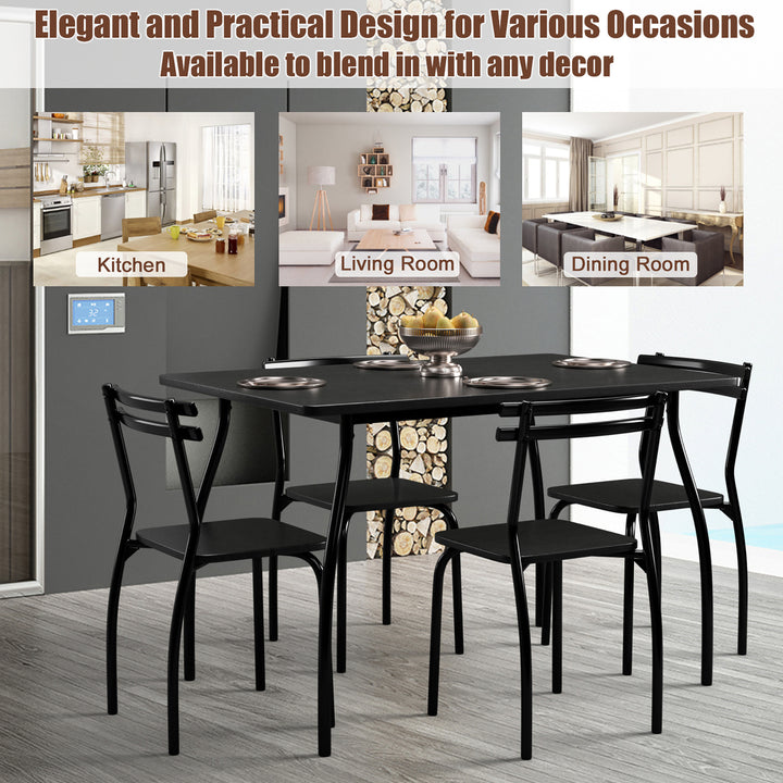 5 Piece Dining Set Table 30.0" And 4 Chairs Home Kitchen Room Breakfast Furniture Black Image 4