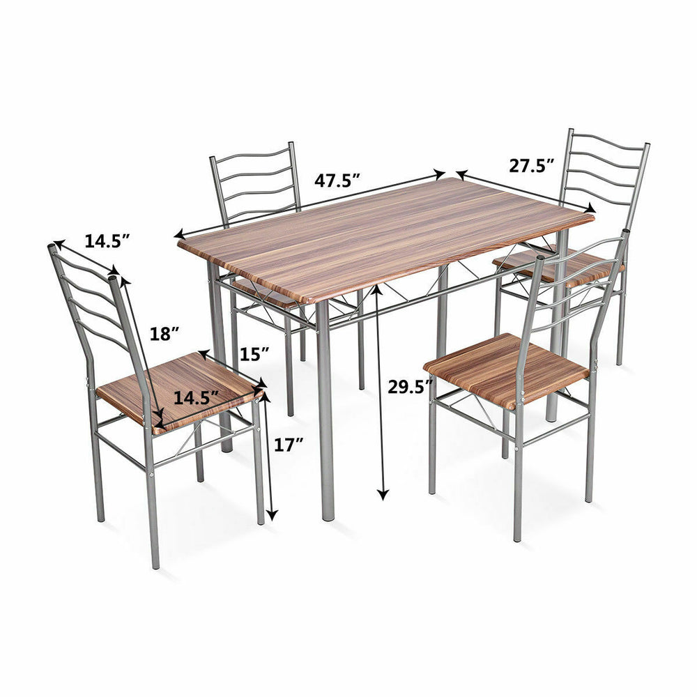 5 Piece Dining Table Set Wood Metal Kitchen Breakfast Furniture w/4 Chair Walnut Image 2