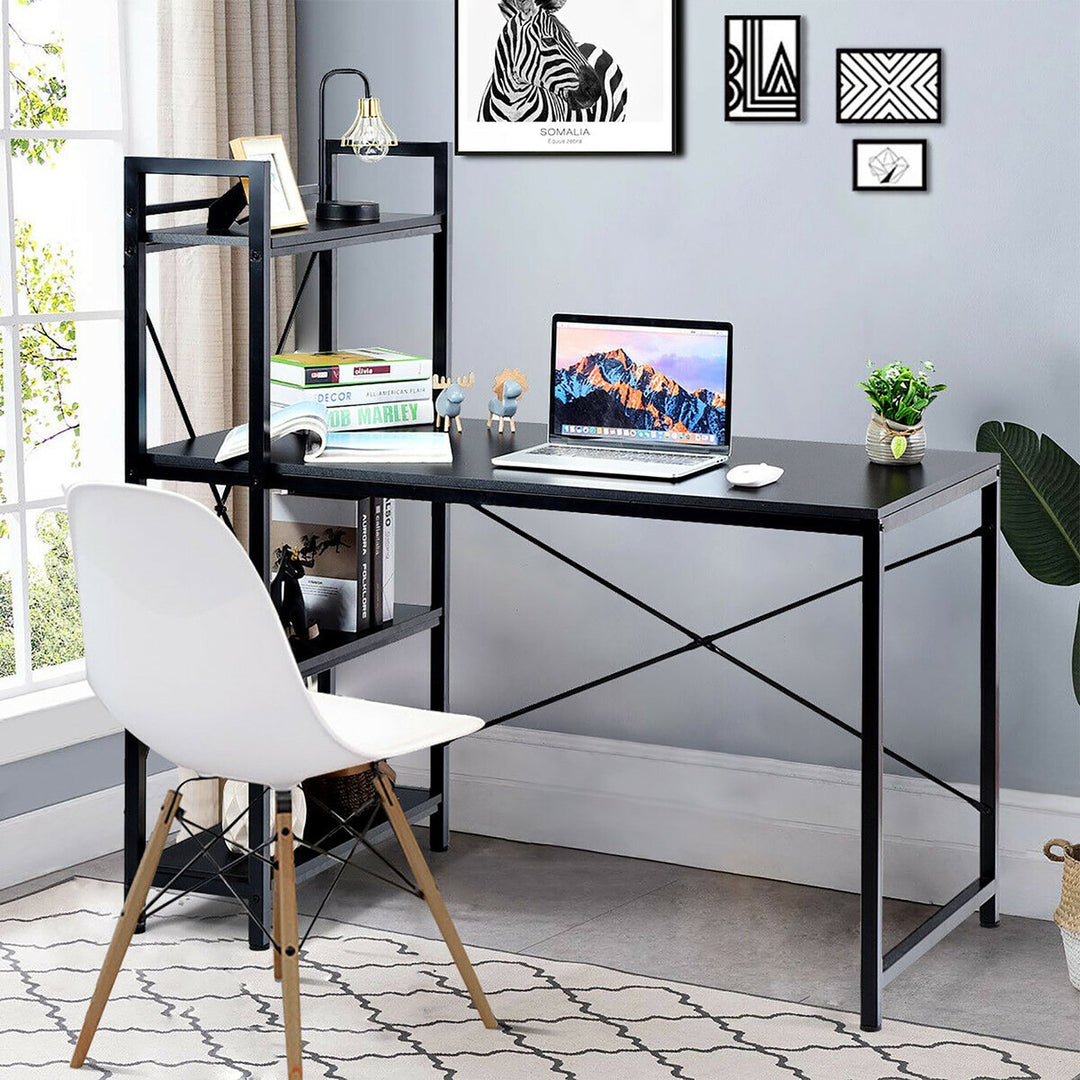 47.5" Computer Desk Writing Desk Study Table Workstation With 4-Tier Shelves Black Image 2