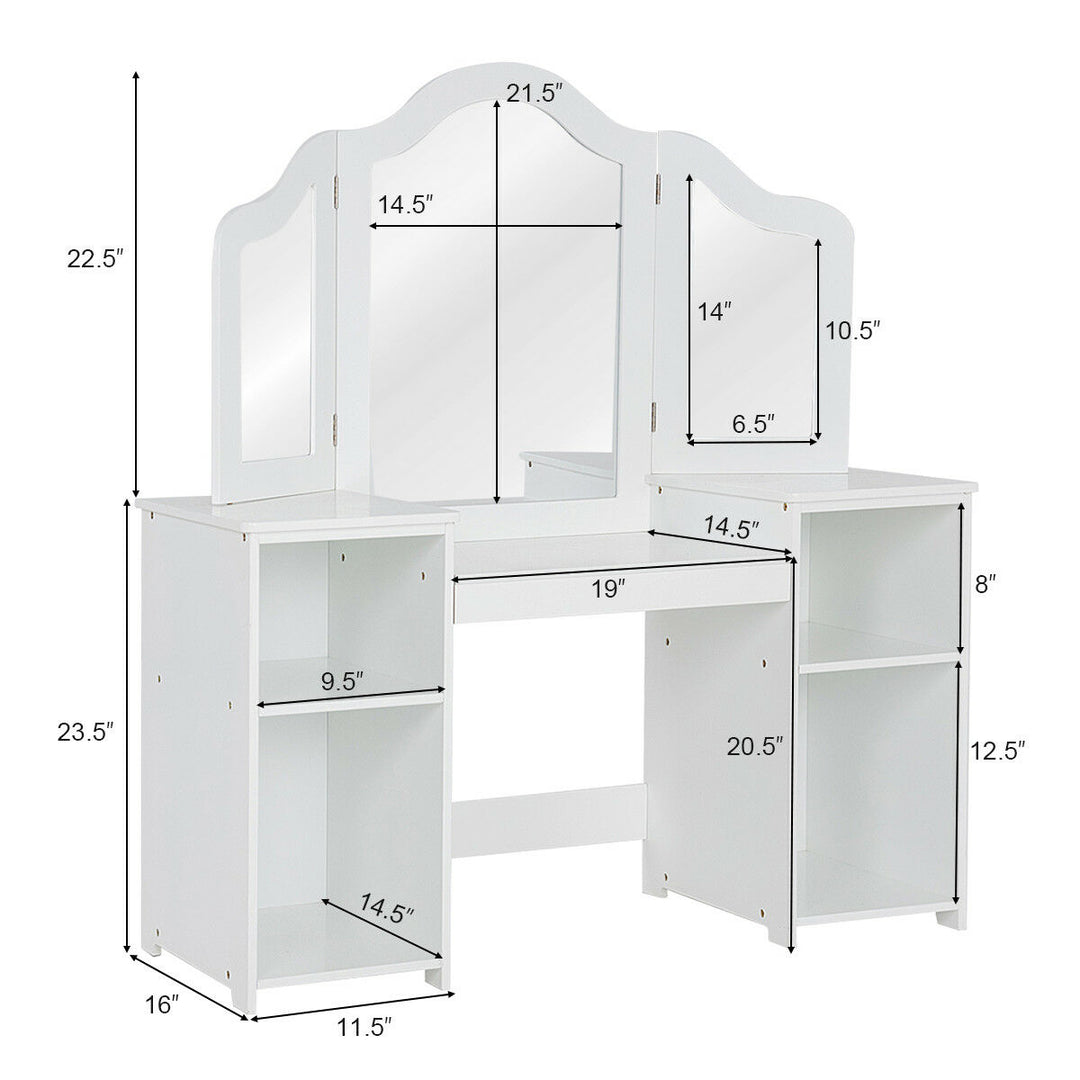 Vanity Table Set Makeup Dressing Kids Girls Study Table Tri Folding Mirror Image 4