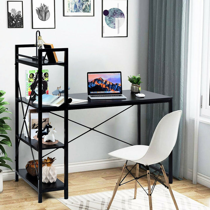 47.5" Computer Desk Writing Desk Study Table Workstation With 4-Tier Shelves Black Image 4