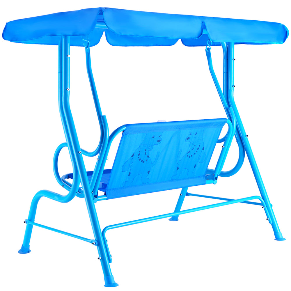 Kids Patio Swing Chair Children Porch Bench Canopy 2 Person Yard Furniture blue Image 2