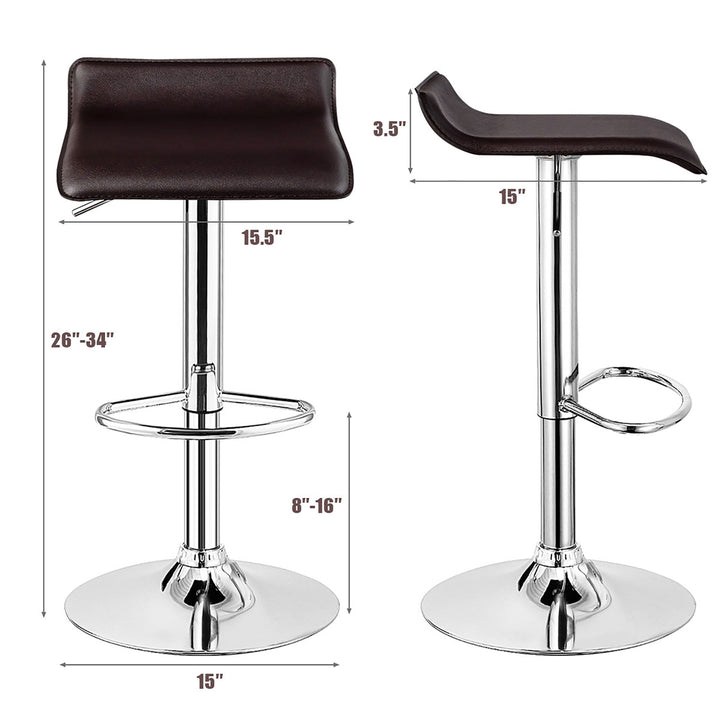 Set of 2 Swivel Bar Stool PU Leather Adjustable Kitchen Counter Bar Chair Coffee Image 2