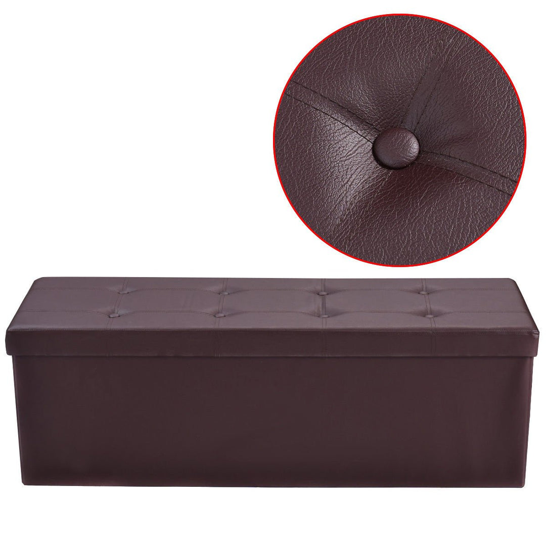 45x15x15 Large Folding Storage Faux Leather Ottoman Pouffe Box Stool Brown Image 3