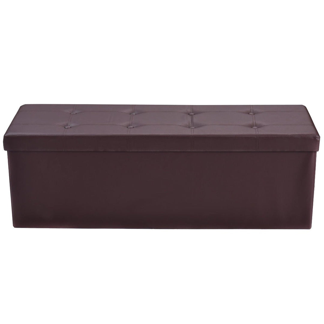 45x15x15 Large Folding Storage Faux Leather Ottoman Pouffe Box Stool Brown Image 4