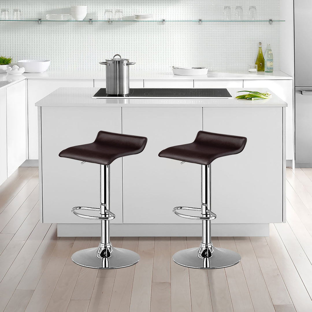 Set of 2 Swivel Bar Stool PU Leather Adjustable Kitchen Counter Bar Chair Coffee Image 3