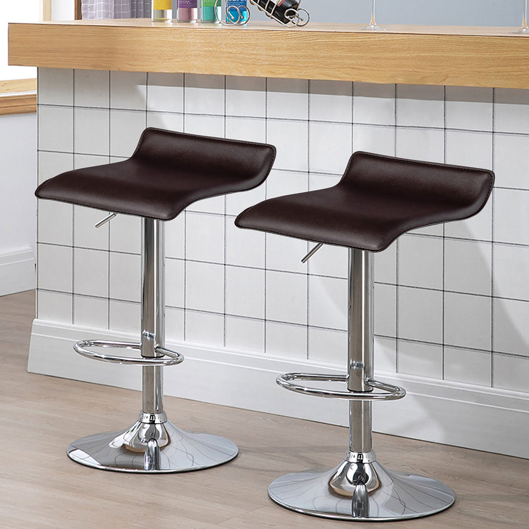 Set of 2 Swivel Bar Stool PU Leather Adjustable Kitchen Counter Bar Chair Coffee Image 4