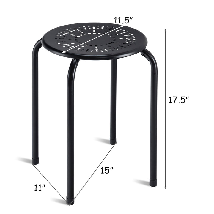 Set of 6 Stackable Metal Stool Set Daisy Backless Round Top Kitchen Black Image 2