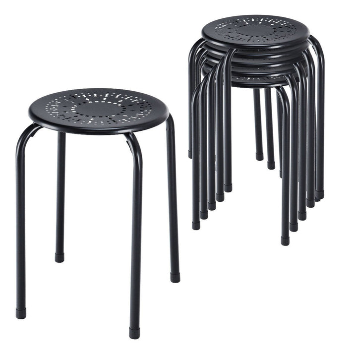 Set of 6 Stackable Metal Stool Set Daisy Backless Round Top Kitchen Black Image 3