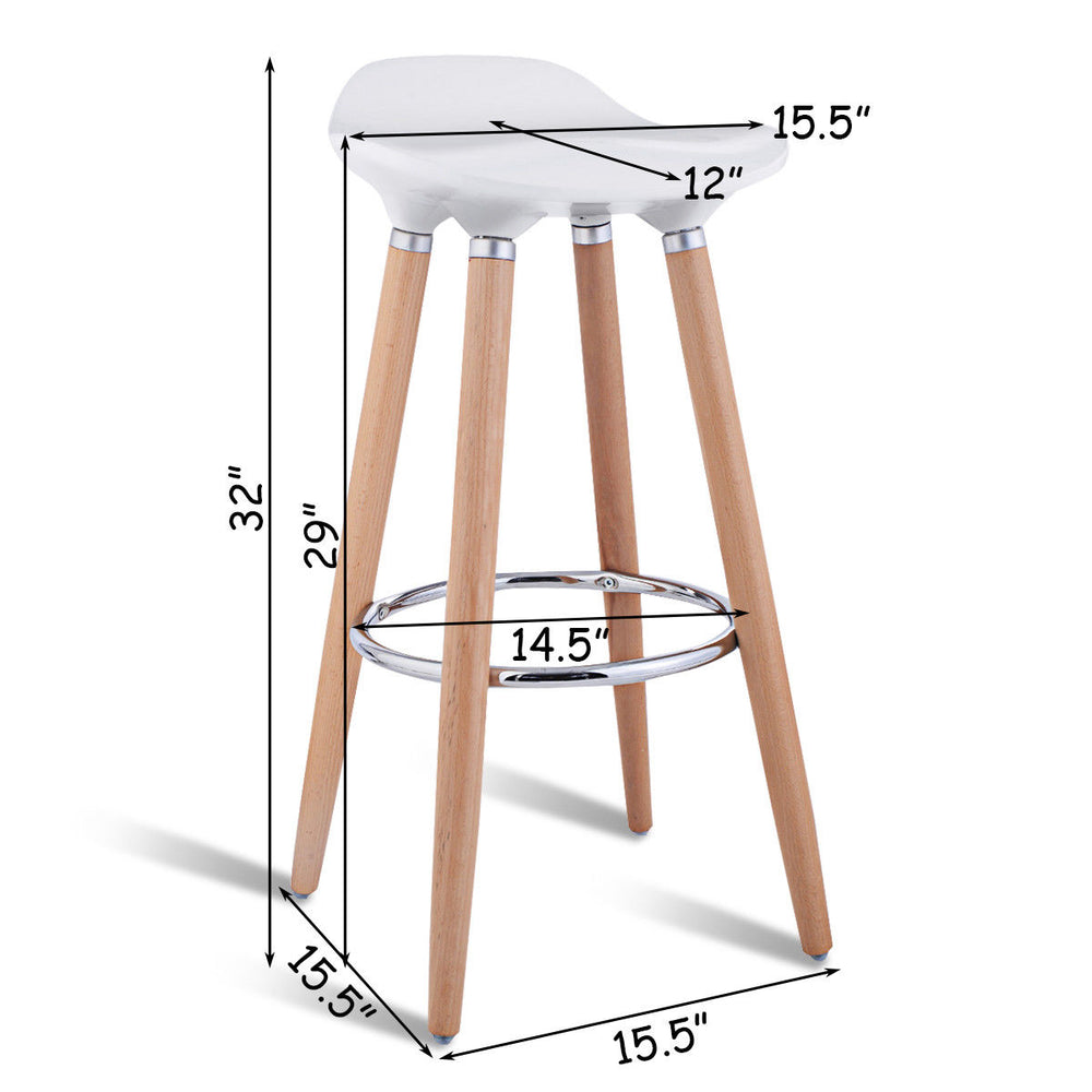 Set of 2 ABS Bar Stool Breakfast Barstool W/ Wooden Legs Kitchen Furniture White Backless Image 2