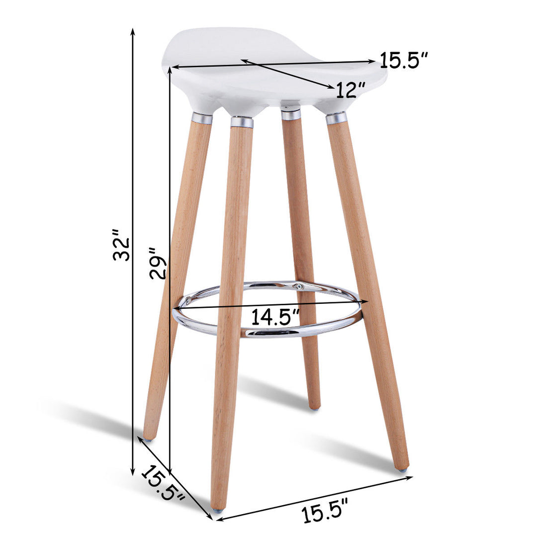 Set of 2 ABS Bar Stool Breakfast Barstool W/ Wooden Legs Kitchen Furniture White Backless Image 2