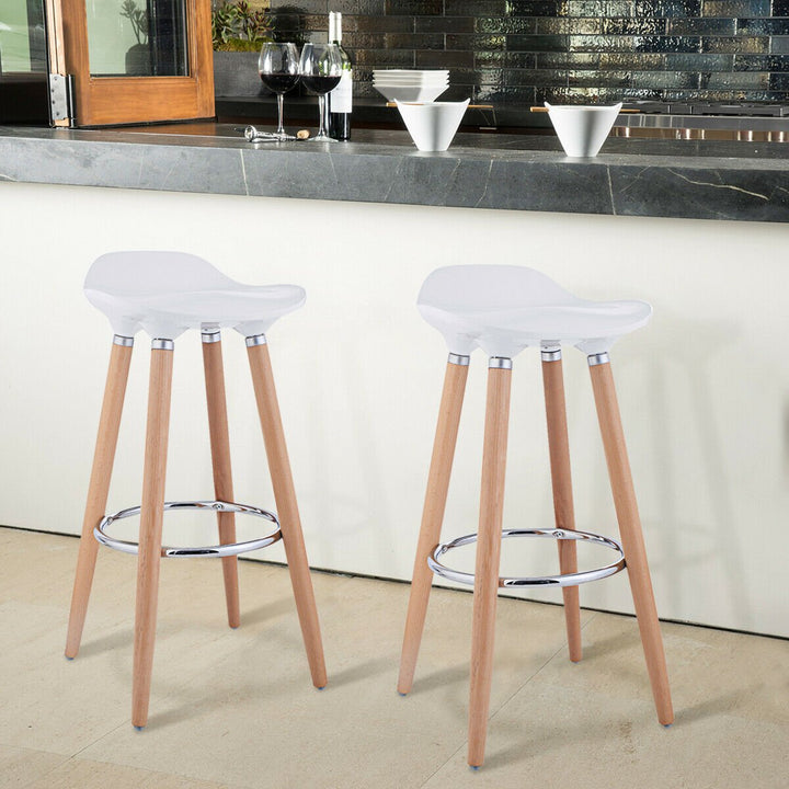 Set of 2 ABS Bar Stool Breakfast Barstool W/ Wooden Legs Kitchen Furniture White Backless Image 3