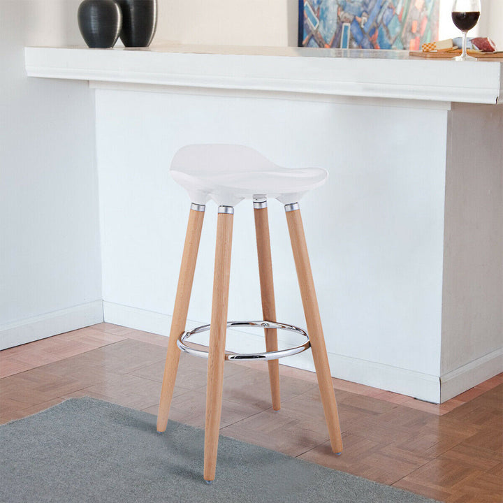 Set of 2 ABS Bar Stool Breakfast Barstool W/ Wooden Legs Kitchen Furniture White Backless Image 4