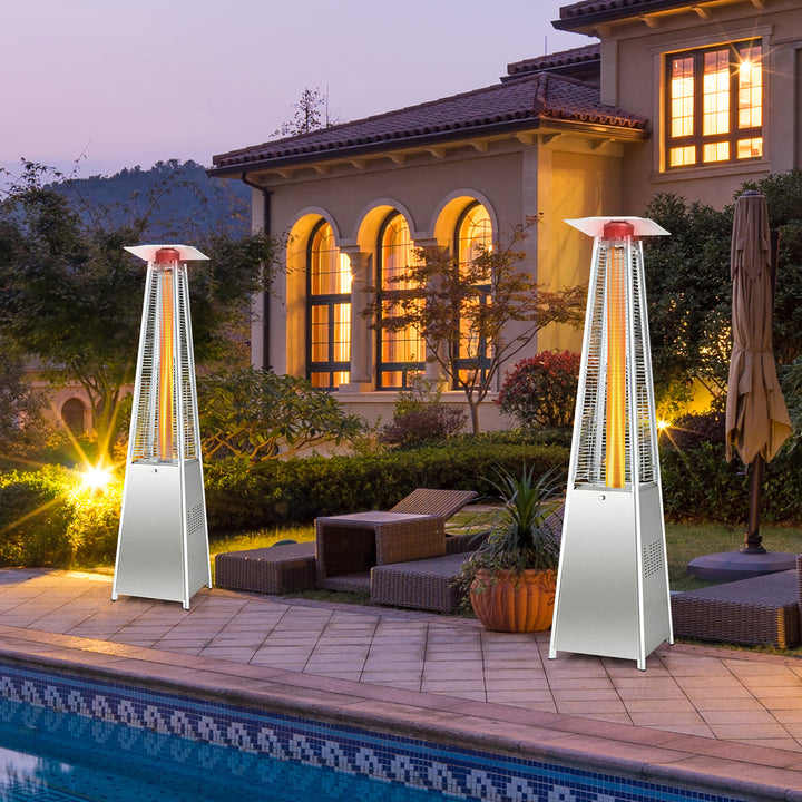 90 Tall Pyramid Patio Heater Quartz Glass Tube Flame Heating 42000 BTU W/ Wheel Image 3