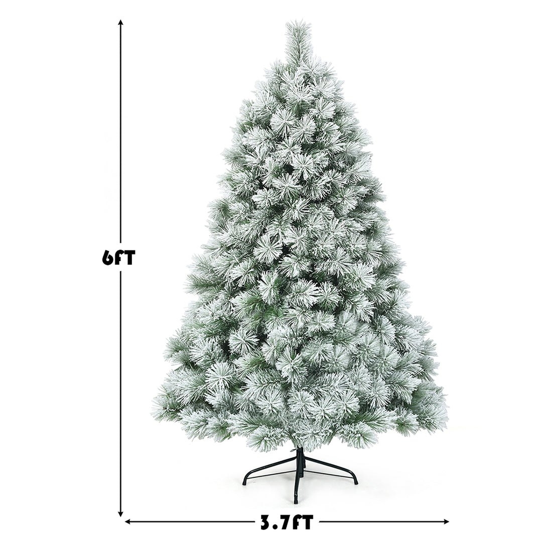 Costway 6ft or 7ft Premium Hinged Artificial Christmas Tree Snowy Pine Needles Image 3