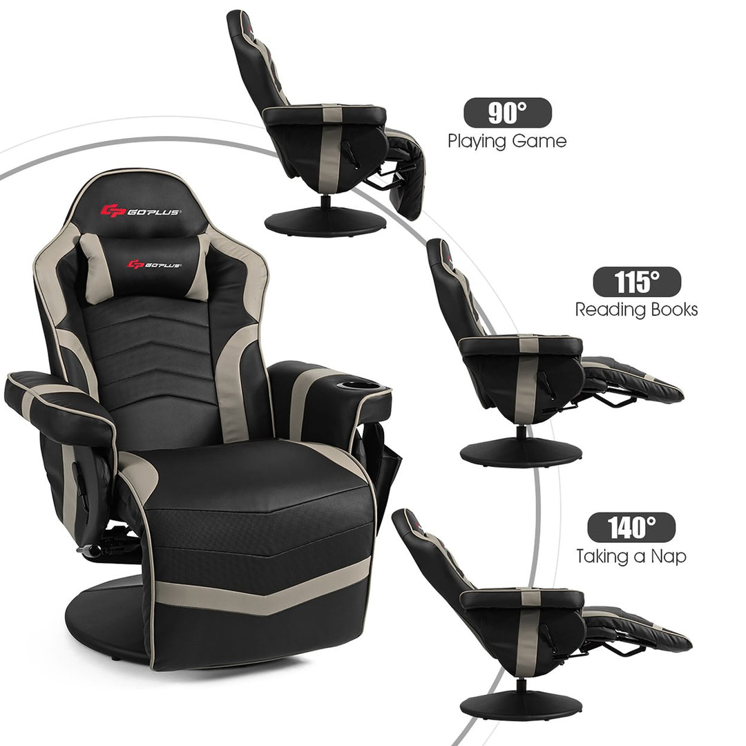 Goplus Massage Gaming Recliner Reclining Racing Chair Swivel BlackGrayBlueRed Pink Image 3