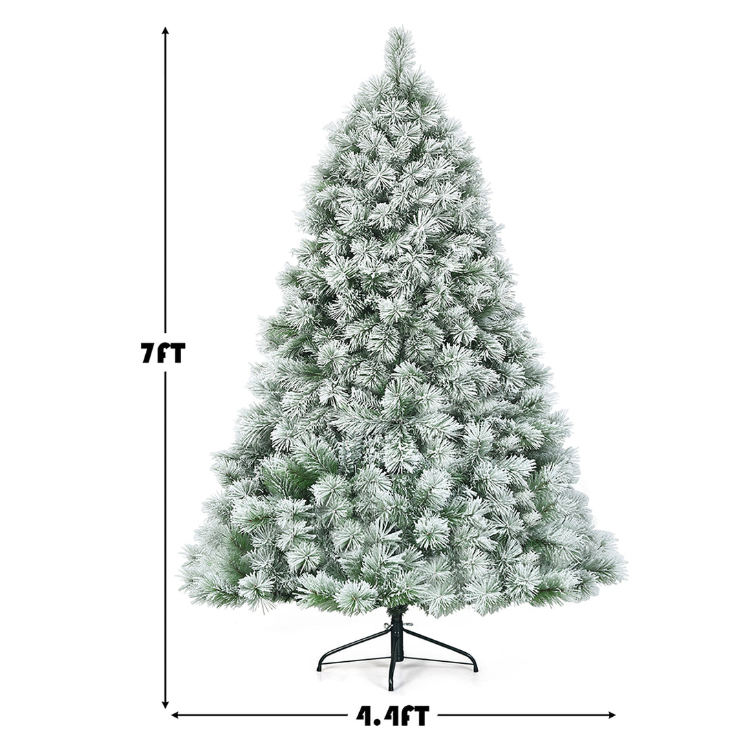 Costway 6ft or 7ft Premium Hinged Artificial Christmas Tree Snowy Pine Needles Image 4