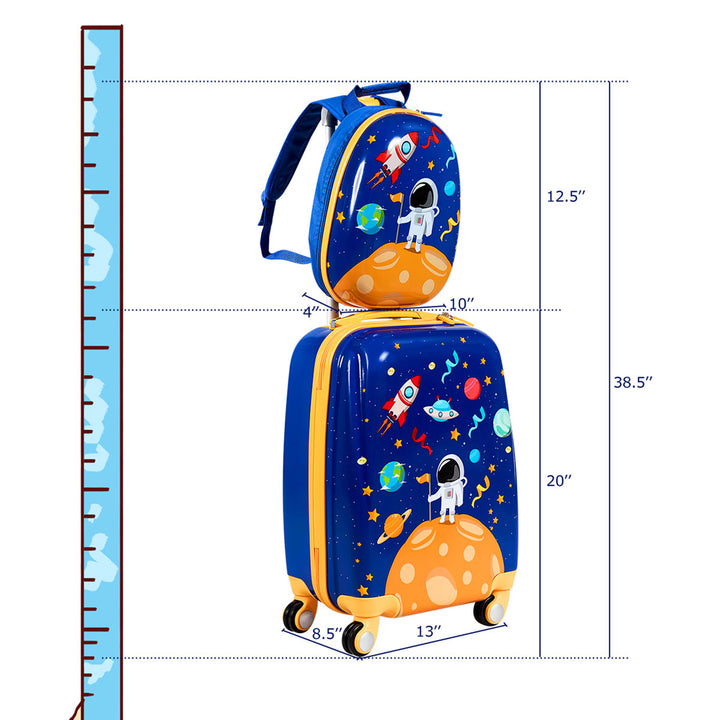 2PC Kids Luggage Set 18 Rolling Suitcase and 12 Backpack Travel ABS Image 3