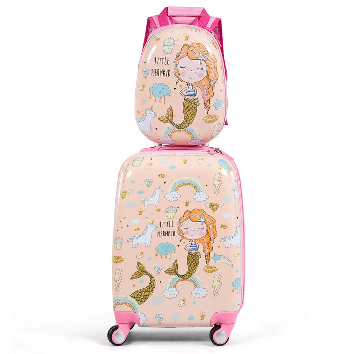 2PC Kids Luggage Set 18 Rolling Suitcase and 12 Backpack Travel ABS Image 1