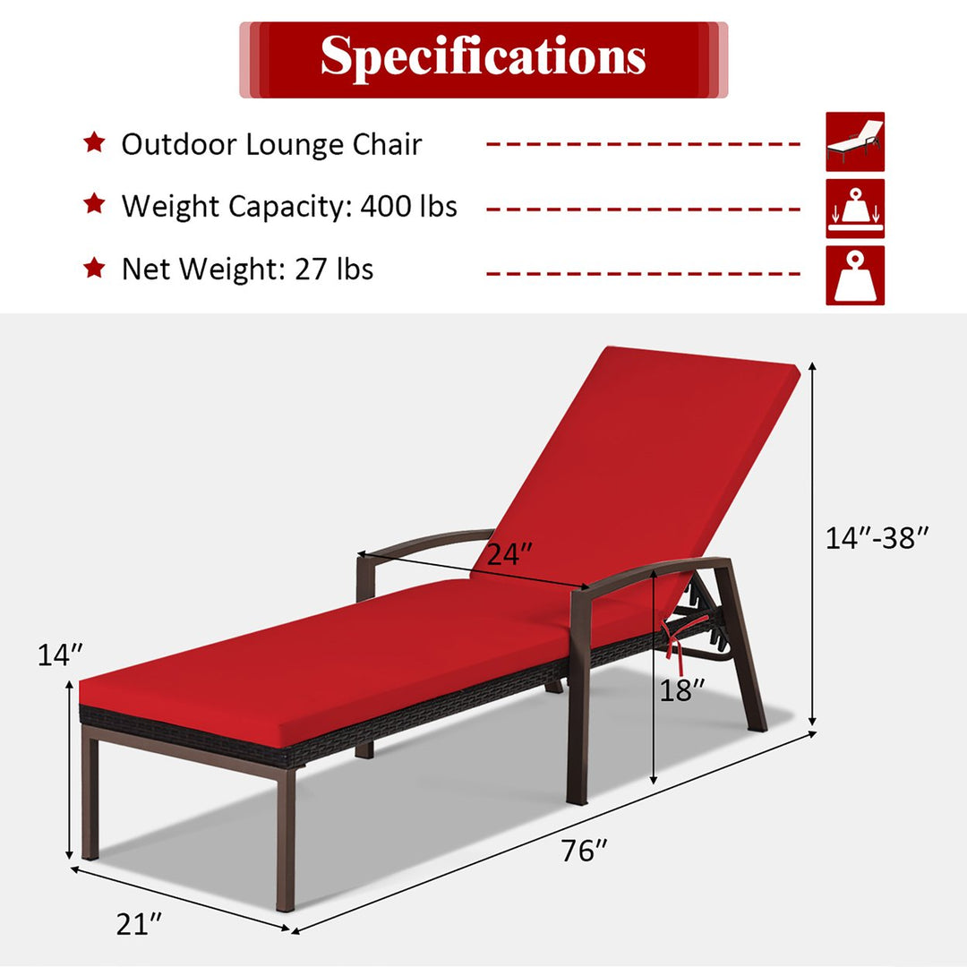 Costway 2PCS Patio Rattan Lounge Chair Chaise Recliner Back Adjustable Cushion Image 4