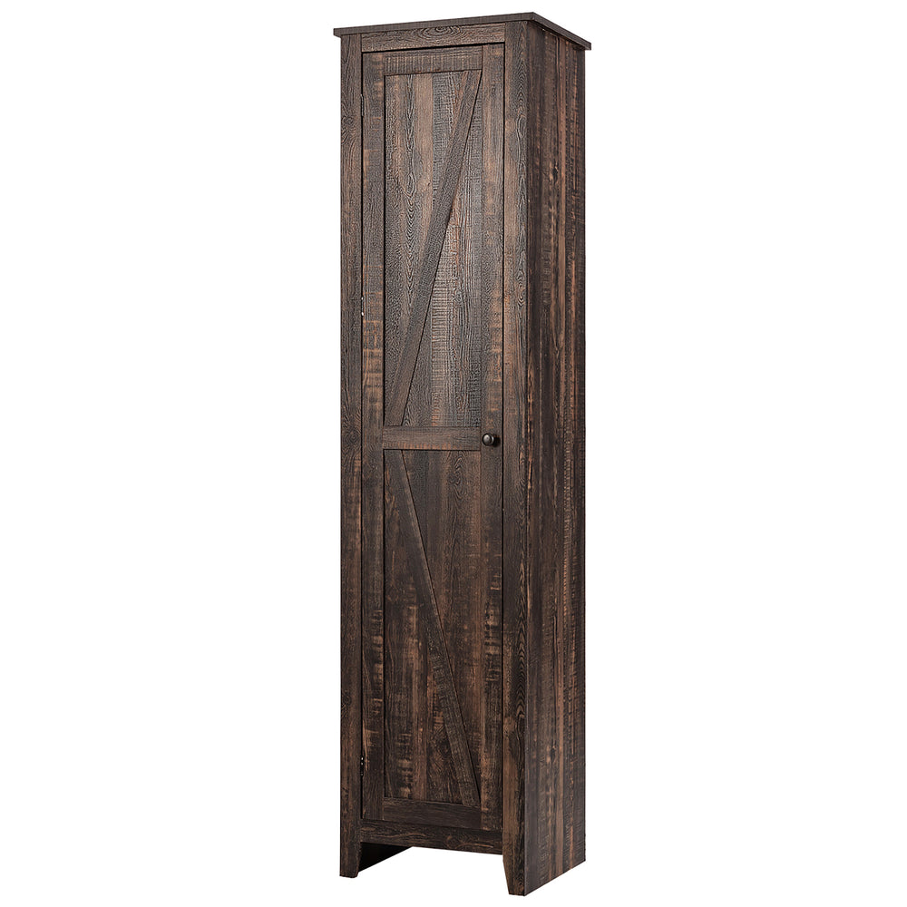 Costway Linen Tower Bathroom Storage Cabinet Tall Slim Side Organizer w/ Shelf White\ Black\Walnut Image 2