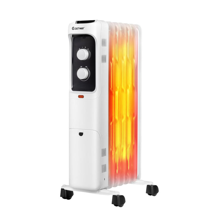 Costway 1500W Oil Filled Heater Portable Radiator Space Heater w/ Adjustable Thermostat White\ Black Image 1