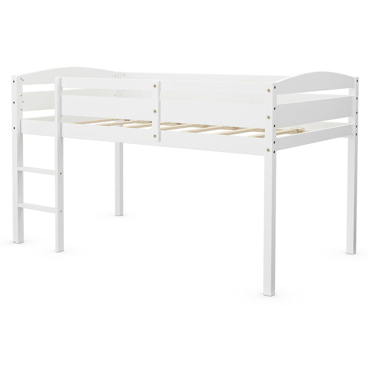 Costway Twin Low Loft Bunk Junior Bed Bedroom Wooden Guard Rail Ladder White/Espresso/Grey Image 5