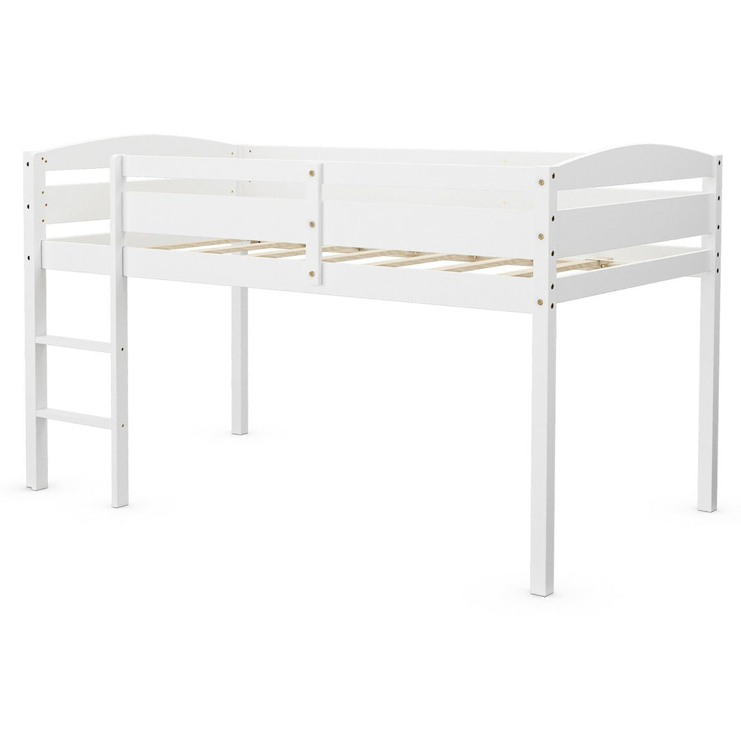 Costway Twin Low Loft Bunk Junior Bed Bedroom Wooden Guard Rail Ladder White/Espresso/Grey Image 1