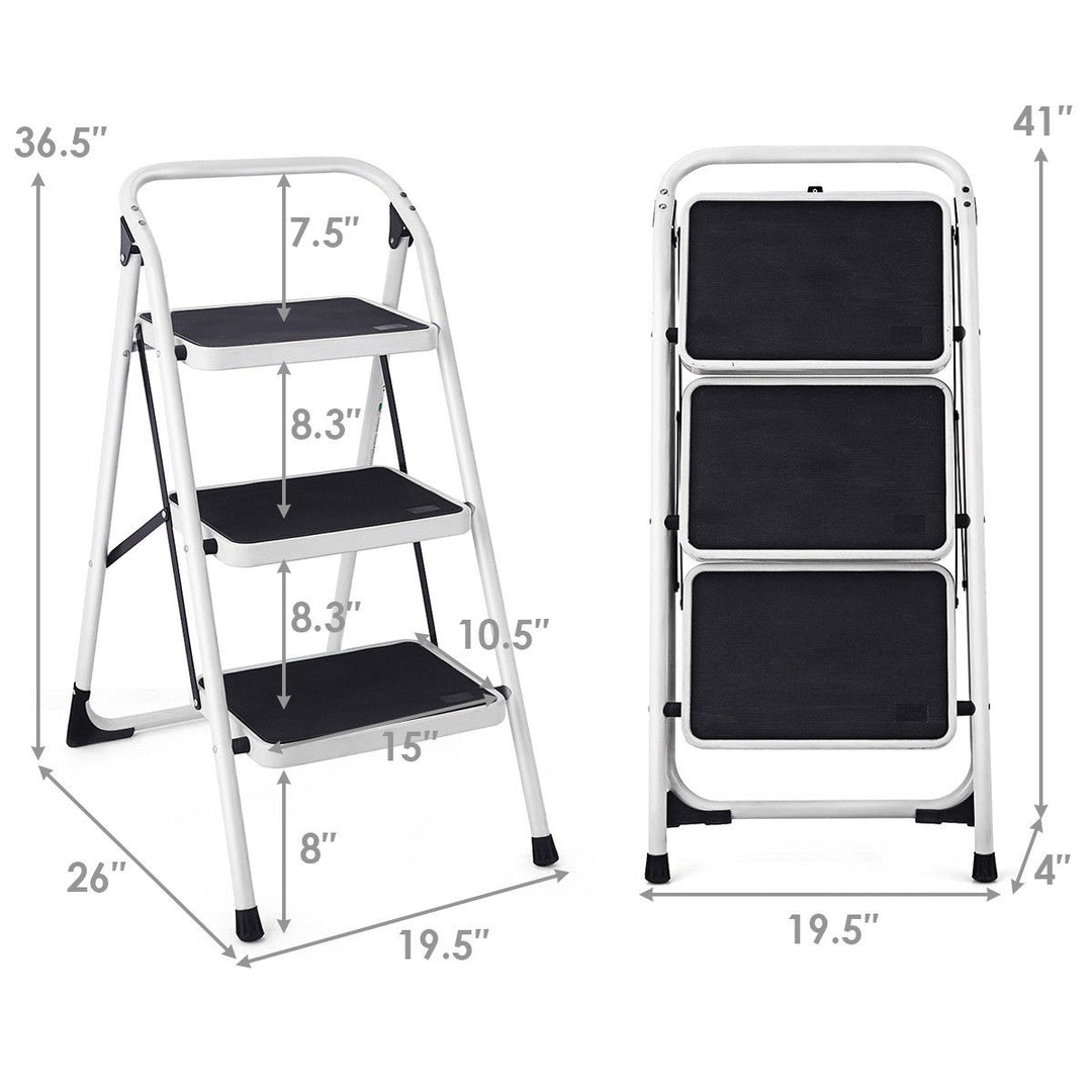 3 Step Lightweight Ladder HD Platform Foldable Stool 330 LB Cap. Saving Space Image 2