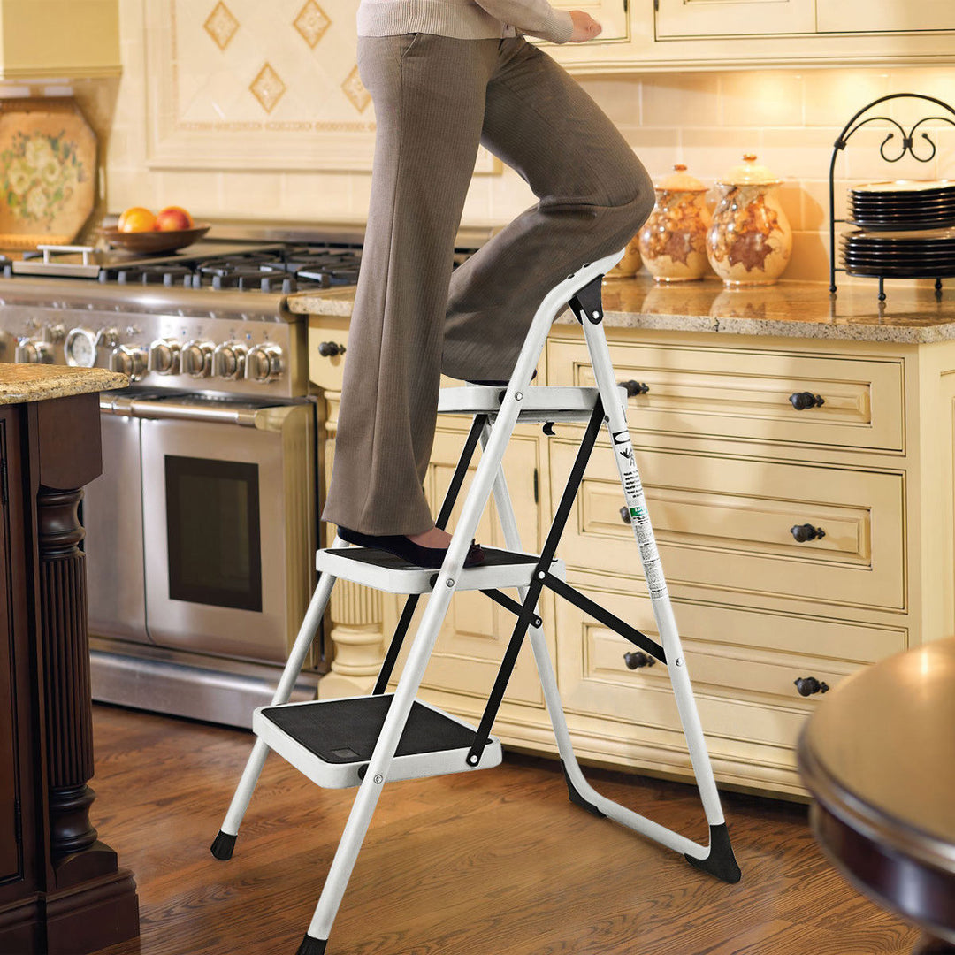 3 Step Lightweight Ladder HD Platform Foldable Stool 330 LB Cap. Saving Space Image 3